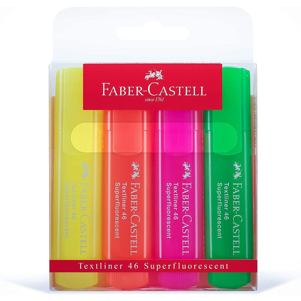 photo-4 surligneurs - Fluo - Jaune Rose Orange Vert - Faber-Castel - Textliner 46
