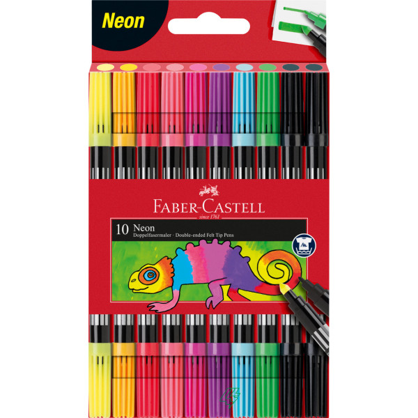 photo-10 feutres de coloriage - Double pointe - Fine et large - Couleurs néon - Faber-Castell