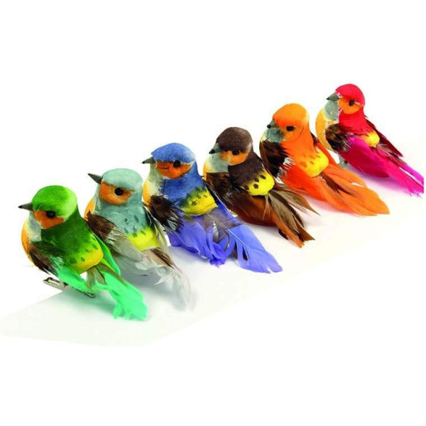 photo-Oiseaux décoratifs - Petit modèle - 6 pièces - Sur pince - Loisirs créatifs - Déco