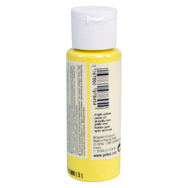 Peinture acrylique - Jaune mimosa - Brillant - Fluide - Tous supports - Loisirs créatifs - Pébéo - 59ml