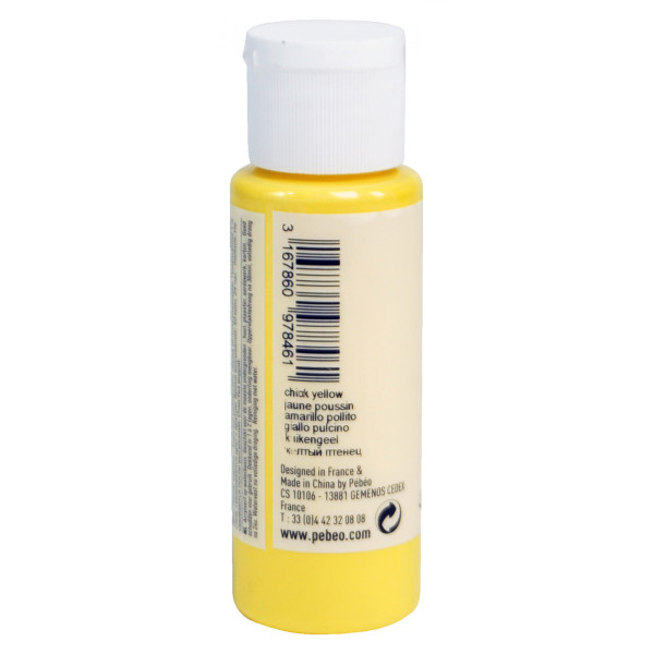 Peinture acrylique - Jaune safran - Brillant - Fluide - Tous supports - Loisirs créatifs - Pébéo - 59ml