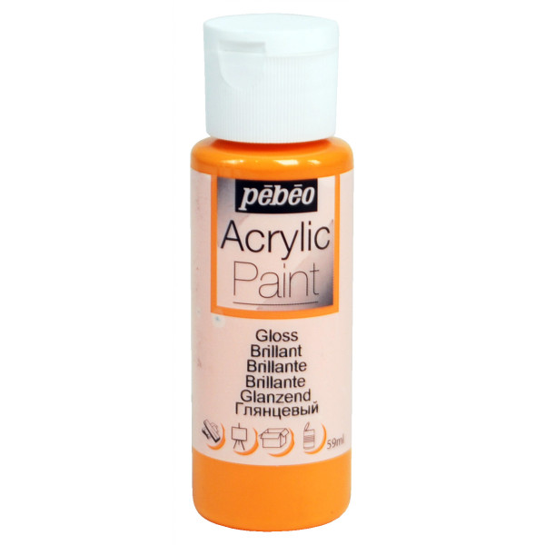 photo-Peinture acrylique - Orange mandarine - Brillant - Fluide - Tous supports - Loisirs créatifs - Pébéo - 59ml