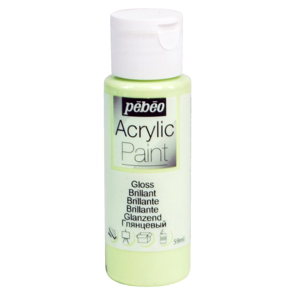 photo-Peinture acrylique - Vert pistache - Brillant - Fluide - Tous supports - Loisirs créatifs - Pébéo - 59ml