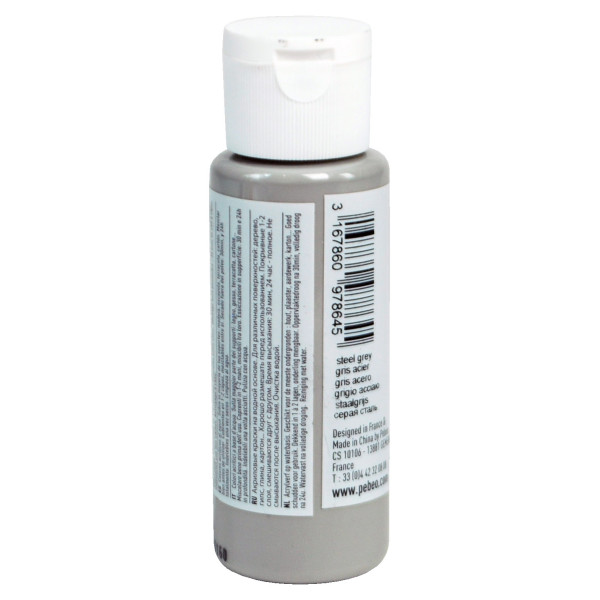 Peinture acrylique - Gris ardoise - Brillant - Fluide - Tous supports - Loisirs créatifs - Pébéo - 59ml