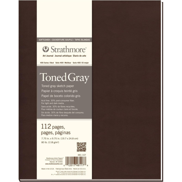 Carnet - Croquis - Dessin - 19,6x24,7cm - 56 feuilles - Papier tons gris - 118g - Strathome