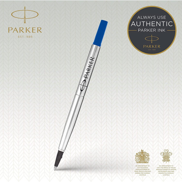 Recharge pour stylo roller - Parker - Pointe moyenne 0,7 - Bleu - Encre Quink