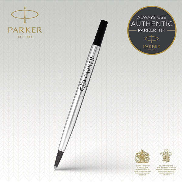 Recharge pour stylo roller - Parker - Pointe moyenne 0,7 - Noir - Encre Quink