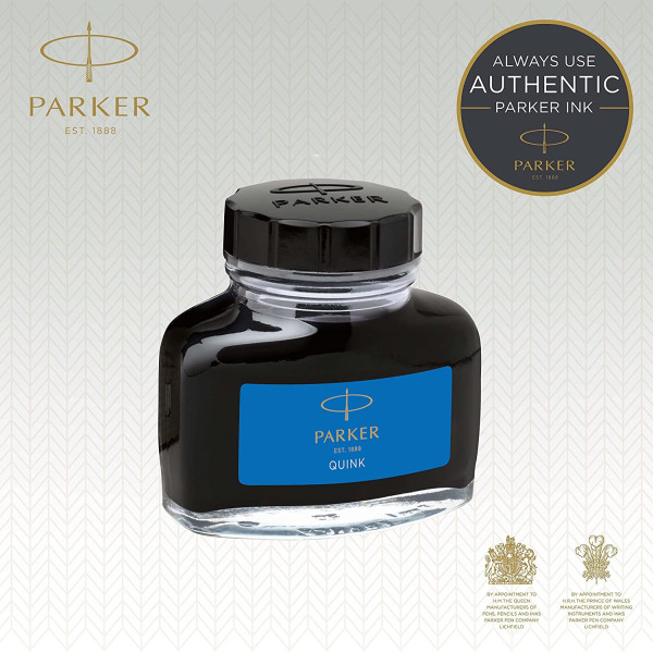 Flacon d'encre pour stylo plume - Parker - Bleu - Encre effaçable Quink - 57ml