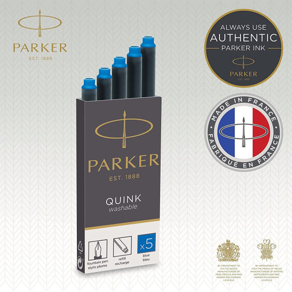 Cartouches d'encre pour stylo plume - Parker - Encre bleue effaçable - Grand format
