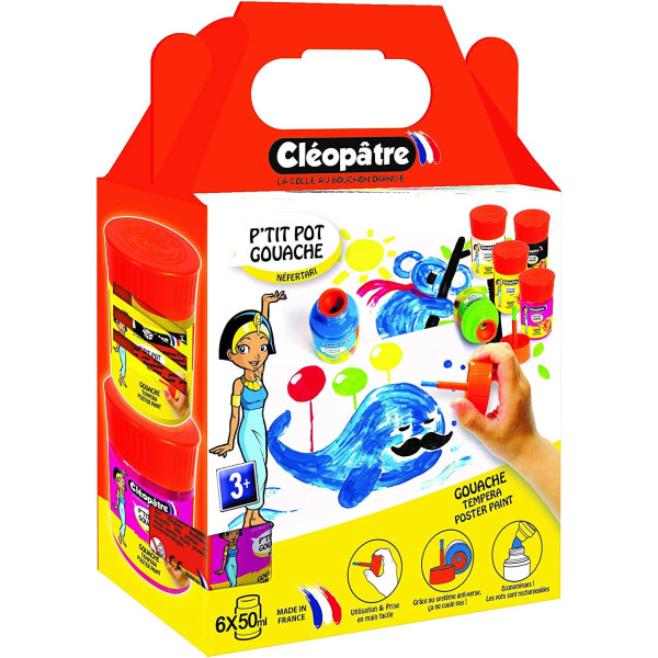 photo-Pots de peinture gouache - Pinceau intégré - Assortiment - 50ml - Cléopâtre