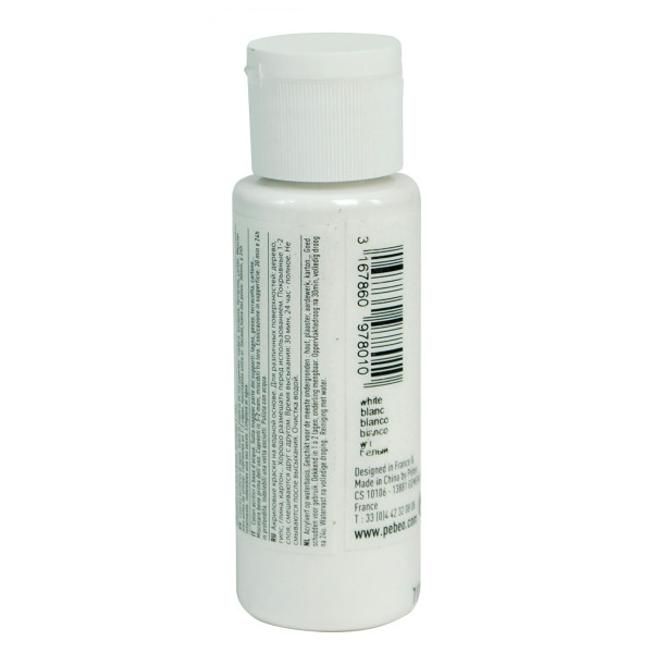 Peinture acrylique - Blanc - Mat - Fluide - Tous supports - Loisirs créatifs - Pébéo - 59ml