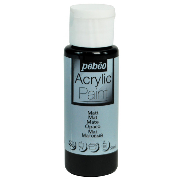 Peinture acrylique - Noir - Mat - Fluide - Tous supports - Loisirs créatifs - Pébéo - 59ml