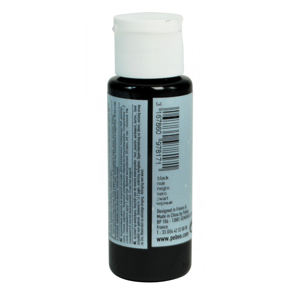 Peinture acrylique - Noir - Mat - Fluide - Tous supports - Loisirs créatifs - Pébéo - 59ml