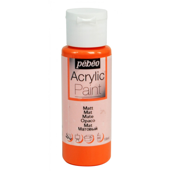 photo-Peinture acrylique - Orange - Mat - Fluide - Tous supports - Loisirs créatifs - Pébéo - 59ml