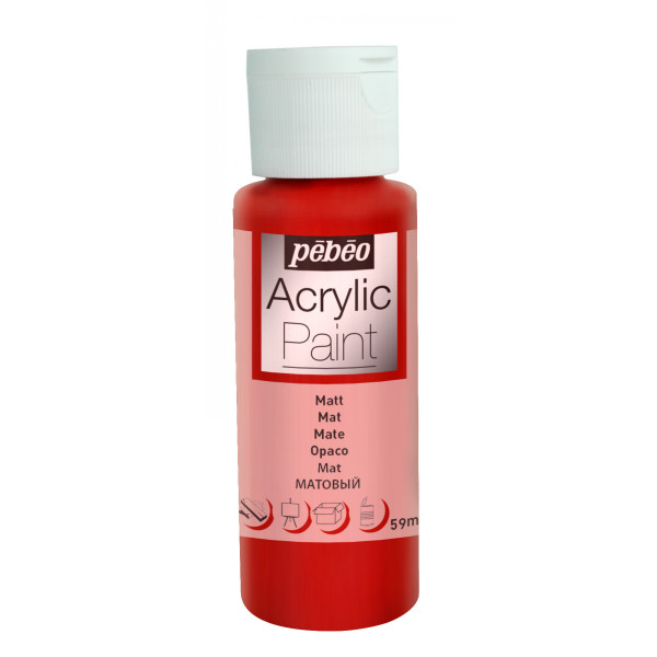 photo-Peinture acrylique - Rouge intense - Mat - Fluide - Tous supports - Loisirs créatifs - Pébéo - 59ml