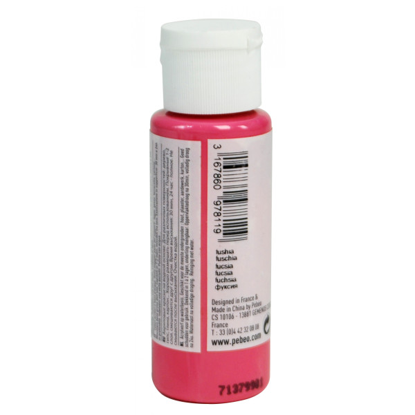 Peinture acrylique - Rose bougainvillier - Mat - Fluide - Tous supports - Loisirs créatifs - Pébéo - 59ml