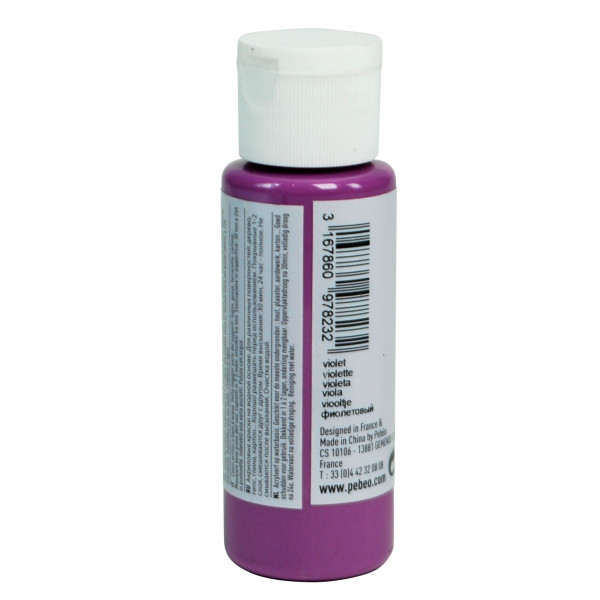 Peinture acrylique - Violette - Mat - Fluide - Tous supports - Loisirs créatifs - Pébéo - 59ml
