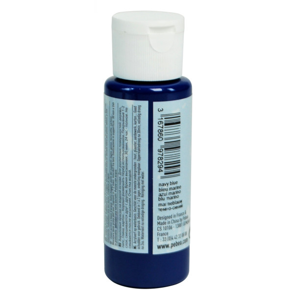 Peinture acrylique - Bleu nuit - Mat - Fluide - Tous supports - Loisirs créatifs - Pébéo - 59ml