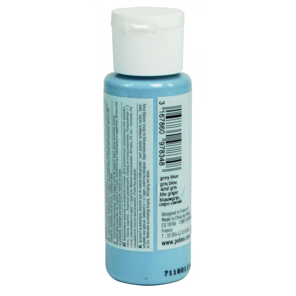 Peinture acrylique - Bleu gris - Mat - Fluide - Tous supports - Loisirs créatifs - Pébéo - 59ml