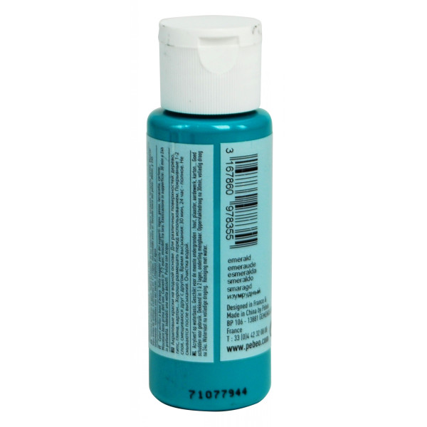 Peinture acrylique - Emeraude - Mat - Fluide - Tous supports - Loisirs créatifs - Pébéo - 59ml