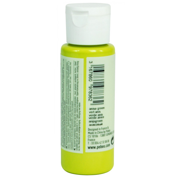 Peinture acrylique - Vert lumière - Mat - Fluide - Tous supports - Loisirs créatifs - Pébéo - 59ml