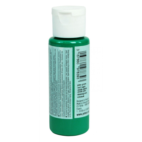 Peinture acrylique - Vert amazonie - Mat - Fluide - Tous supports - Loisirs créatifs - Pébéo - 59ml