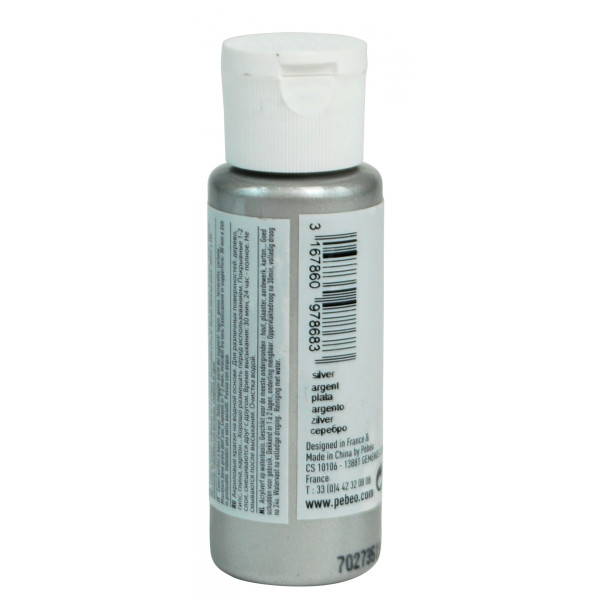 Peinture acrylique - Argent - Nacré - Fluide - Tous supports - Loisirs créatifs - Pébéo - 59ml