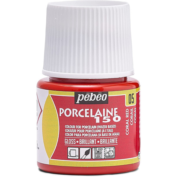 photo-Peinture pour porcelaine - Pébéo - Porcelaine 150 - Rouge corail - 45 ml