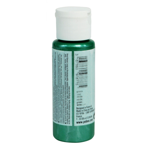 Peinture acrylique - Vert - Nacré - Fluide - Tous supports - Loisirs créatifs - Pébéo - 59ml