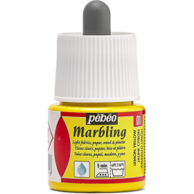 photo-Peinture à effet marbré - Jaune citron - Supports clairs - Tissu, papier, plâtre - Pébéo - Marbling