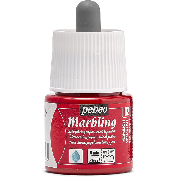 photo-Peinture à effet marbré - Vermillon - Supports clairs - Tissu, papier, plâtre - Pébéo - Marbling
