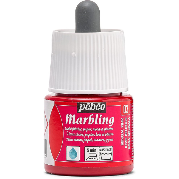 photo-Peinture à effet marbré - Rose bengale - Supports clairs - Tissu, papier, plâtre - Pébéo - Marbling