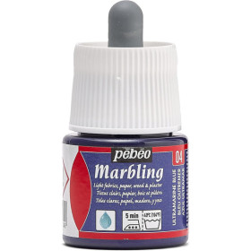 photo-Peinture à effet marbré - Bleu outremer - Supports clairs - Tissu, papier, plâtre - Pébéo - Marbling