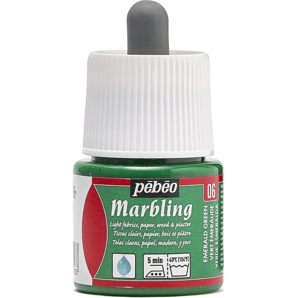 photo-Peinture à effet marbré - Vert émeraude - Supports clairs - Tissu, papier, plâtre - Pébéo - Marbling