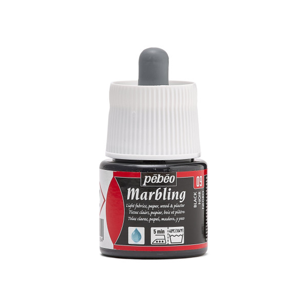 photo-Peinture à effet marbré - Noir - Supports clairs - Tissu, papier, plâtre - Pébéo - Marbling