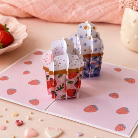 photo-Carte 3D pop-up - Anniversaire - Vœux - Gâteaux cupcake - 12x17cm - Avec enveloppe