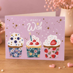 Carte 3D pop-up - Anniversaire - Vœux - Gâteaux cupcake - 12x17cm - Avec enveloppe
