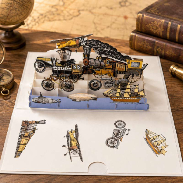 photo-Carte 3D pop-up - Anniversaire - Vœux - Véhicules anciens - 12x17cm - Avec enveloppe