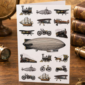 Carte 3D pop-up - Anniversaire - Vœux - Véhicules anciens - 12x17cm - Avec enveloppe