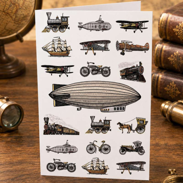 Carte 3D pop-up - Anniversaire - Vœux - Véhicules anciens - 12x17cm - Avec enveloppe