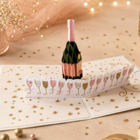 photo-Carte 3D pop-up - Anniversaire - Vœux - Bouteille de champagne - 12x17cm - Avec enveloppe
