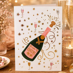 Carte 3D pop-up - Anniversaire - Vœux - Bouteille de champagne - 12x17cm - Avec enveloppe