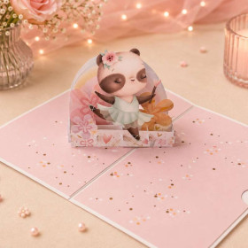 photo-Carte 3D pop-up - Anniversaire - Vœux - Panda danseuse - 12x17cm - Avec enveloppe