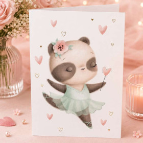 Carte 3D pop-up - Anniversaire - Vœux - Panda danseuse - 12x17cm - Avec enveloppe