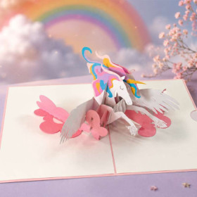 photo-Carte 3D pop-up - Anniversaire - Licorne - 12x17cm - Avec enveloppe