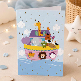 Carte 3D pop-up - Anniversaire - Enfant - Les animaux de l'arche de Noé - 12x17cm - Avec enveloppe