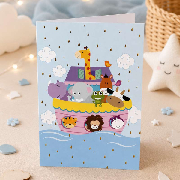 Carte 3D pop-up - Anniversaire - Enfant - Les animaux de l'arche de Noé - 12x17cm - Avec enveloppe