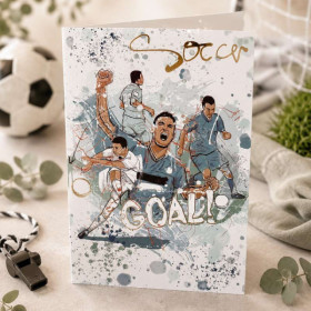 Carte 3D pop-up - Anniversaire - Vœux - Ballon et joueurs de football - 12x17cm - Avec enveloppe