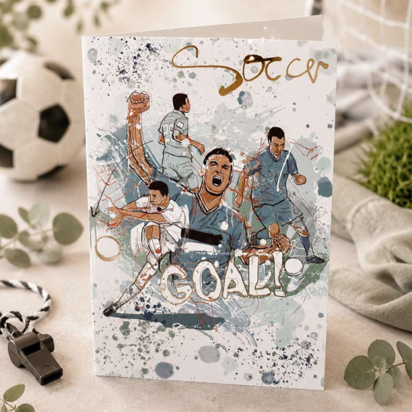 Carte 3D pop-up - Anniversaire - Vœux - Ballon et joueurs de football - 12x17cm - Avec enveloppe