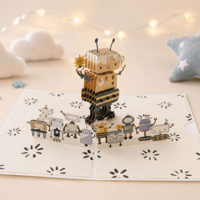 photo-Carte 3D pop-up - Anniversaire - Enfant - Petit robot - 12x17cm - Avec enveloppe
